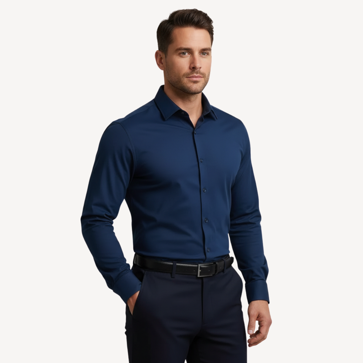 Lorance™ Chemise Slim Fit Anti-Rides Manhattan - Bleu marine