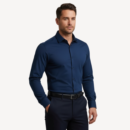 Lorance™ Chemise Slim Fit Anti-Rides Manhattan - Bleu marine