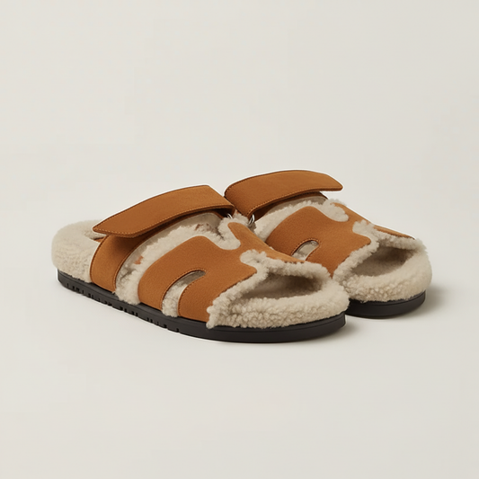 Lorance™ Sandales Roma - Marron & Fourrure Off-white