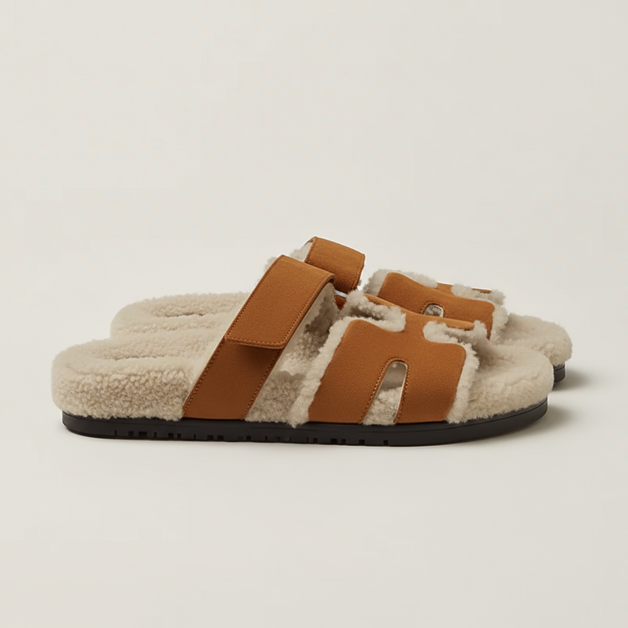 Lorance™ Sandales Roma - Marron & Fourrure Off-white