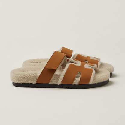 Lorance™ Sandales Roma - Marron & Fourrure Off-white