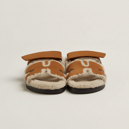 Lorance™ Sandales Roma - Marron & Fourrure Off-white